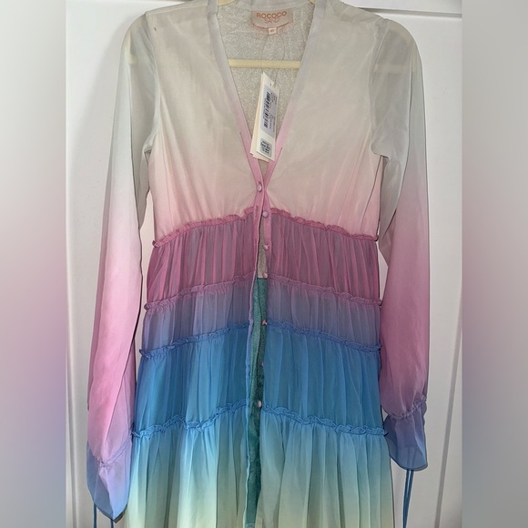 ROCOCO SAND Rainbow Tiered High-low Dress In White/pink - Picture 8 of 13